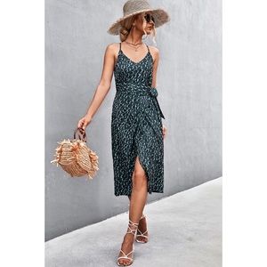 NWT Printed Spaghetti Strap Tied Wrap Dress